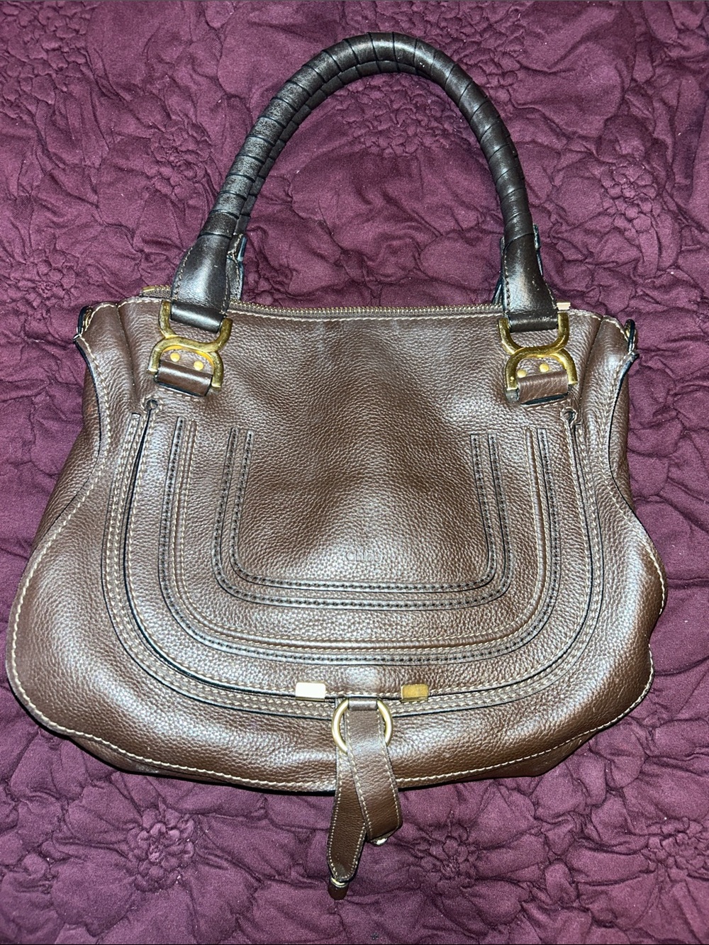 Chloe Brown Marcie Leather Shoulder Bag with Gold Hardware